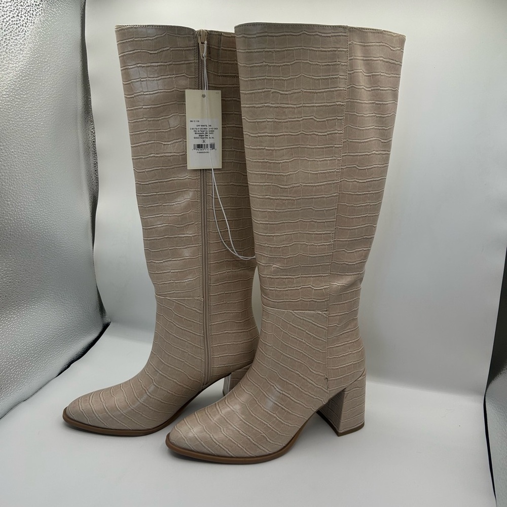 a new day Croc-Embossed Beige Over the Knee Boots